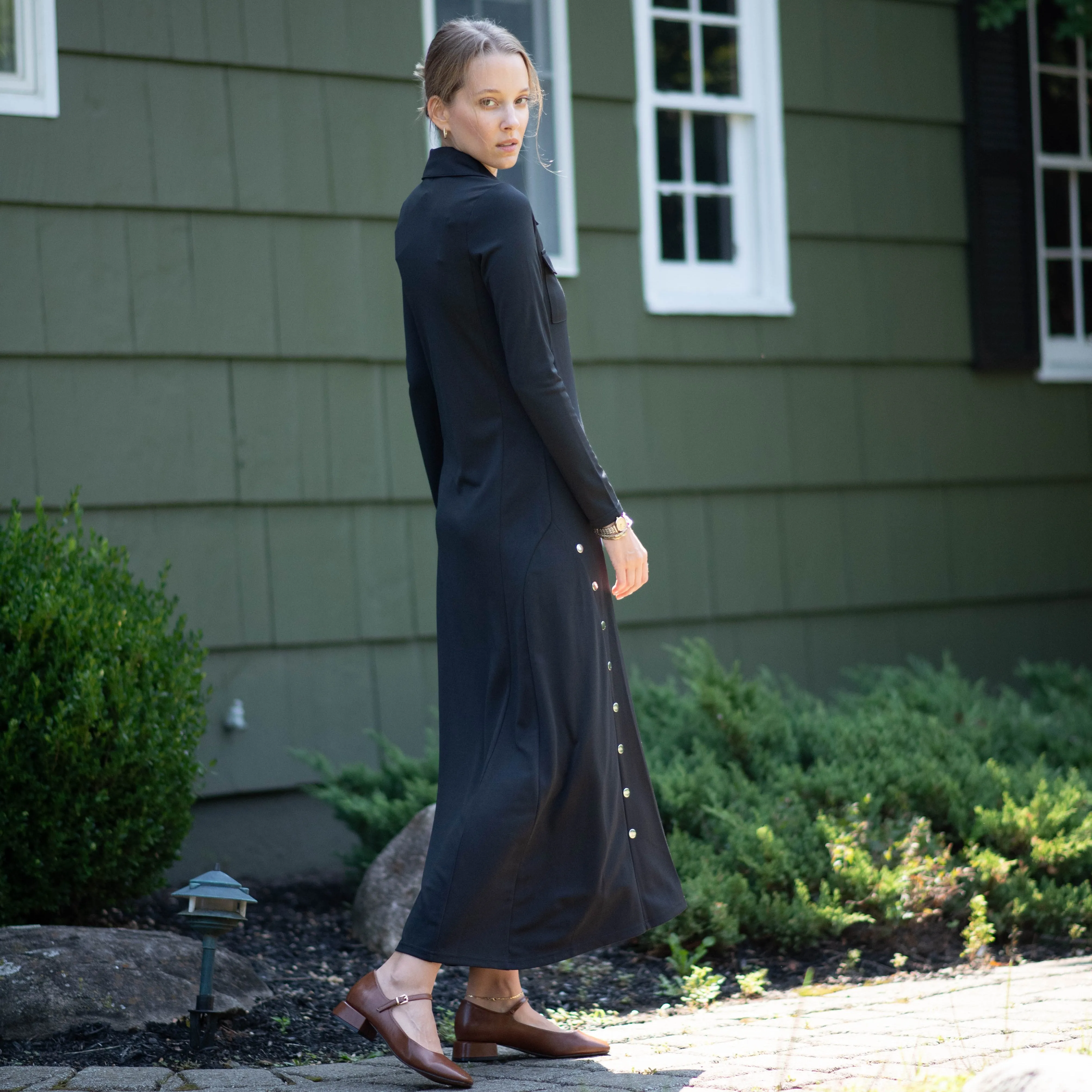 Accented Button Robe | Black [Final Sale]