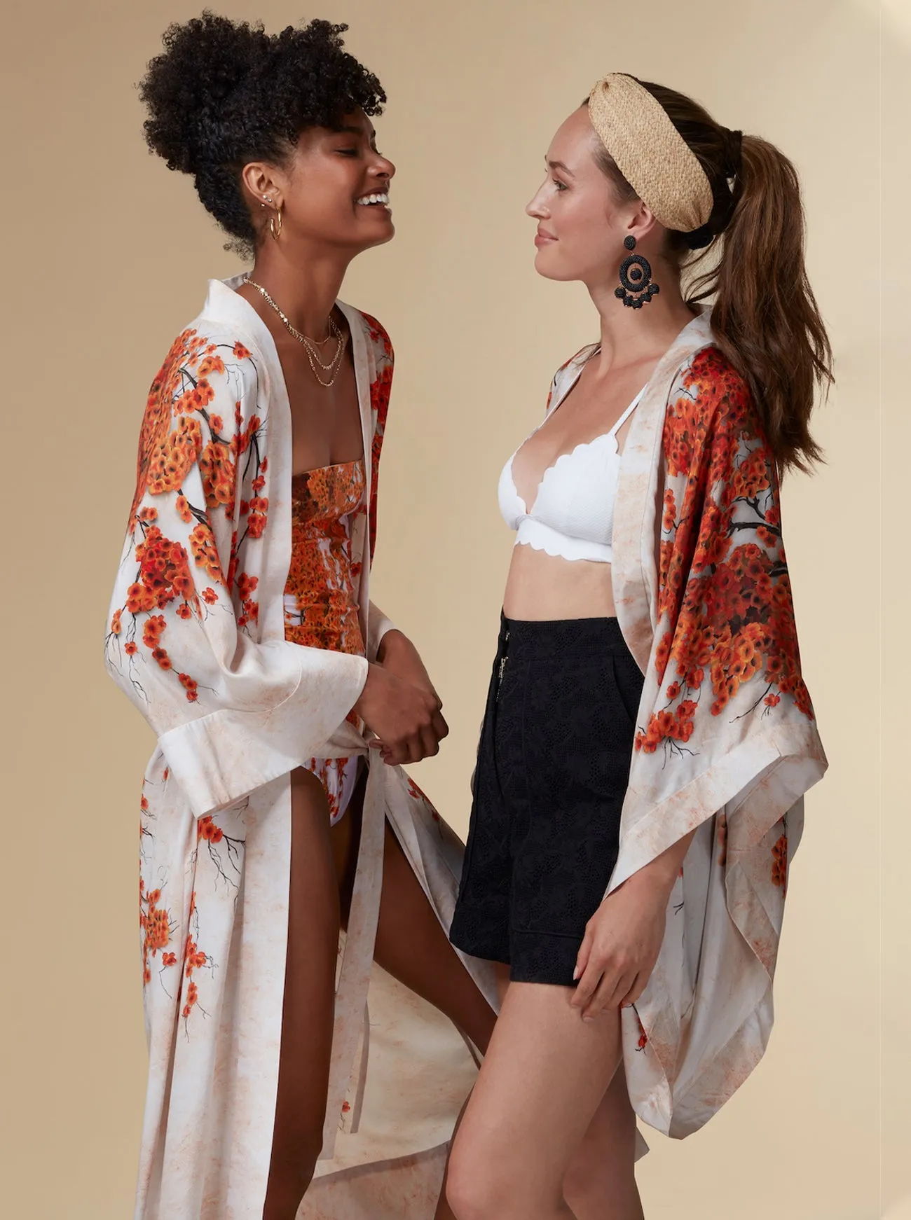 Alice Silk Kimono Robe Orange Print