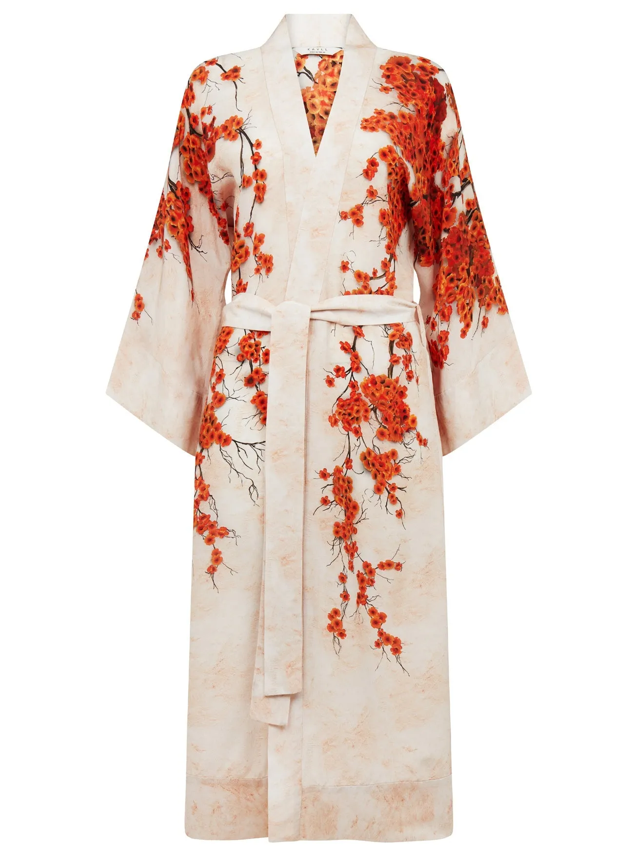 Alice Silk Kimono Robe Orange Print