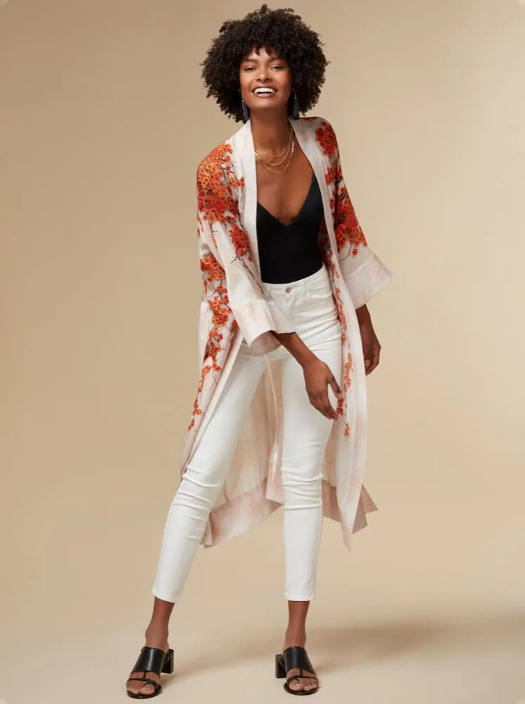 Alice Silk Kimono Robe Orange Print