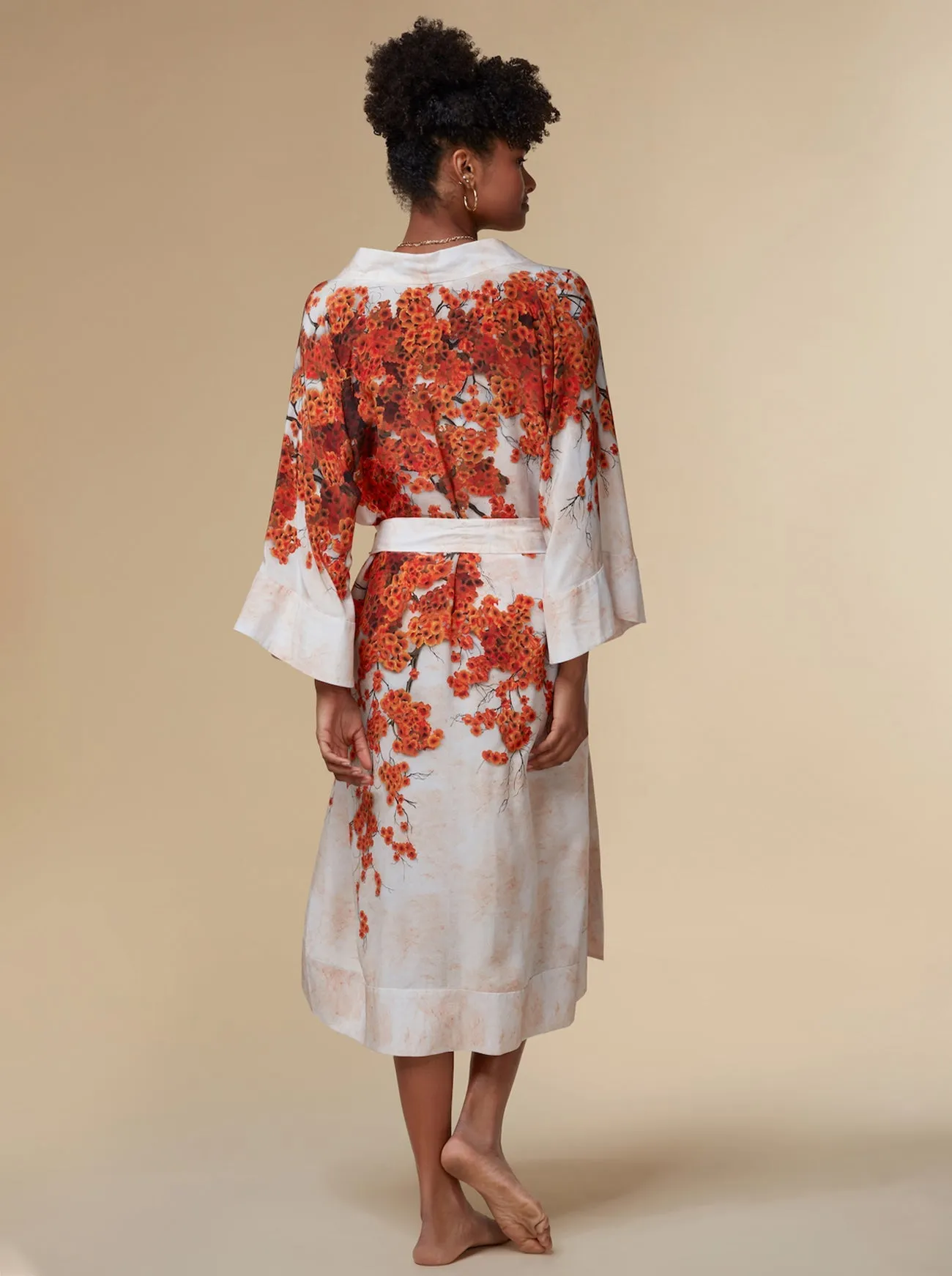 Alice Silk Kimono Robe Orange Print