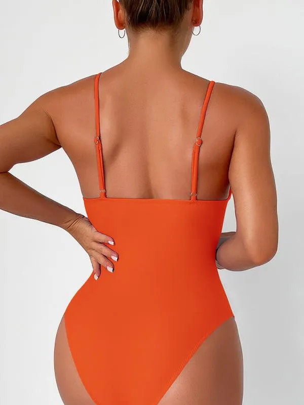 Alluring Elegance Deep V Neck One-Piece Swimsuit for Stunning Summer Style