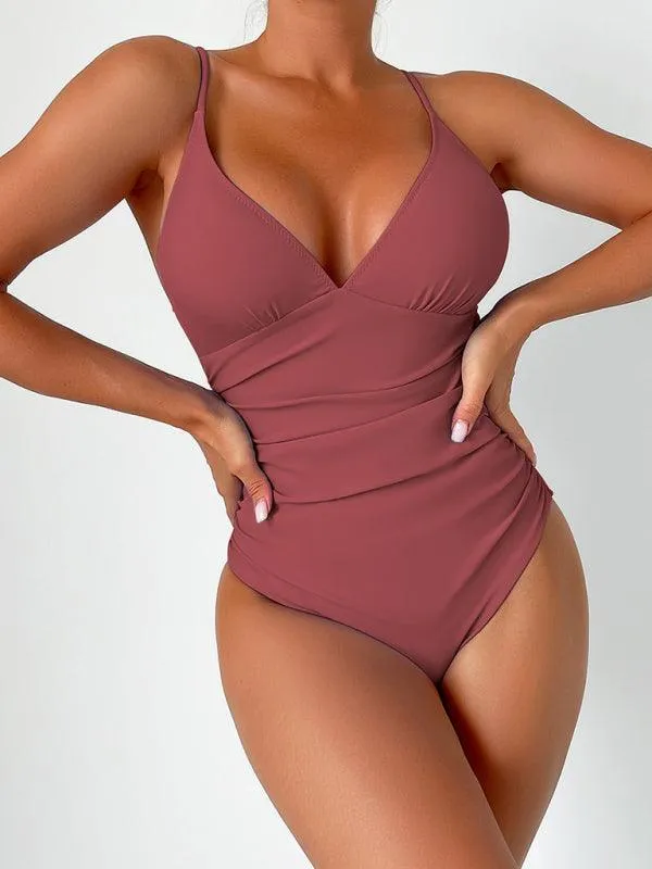 Alluring Elegance Deep V Neck One-Piece Swimsuit for Stunning Summer Style