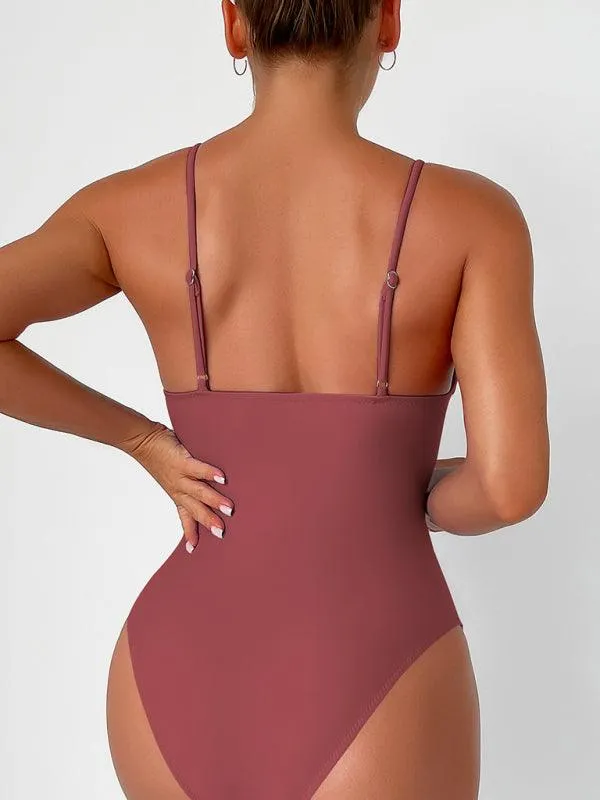 Alluring Elegance Deep V Neck One-Piece Swimsuit for Stunning Summer Style