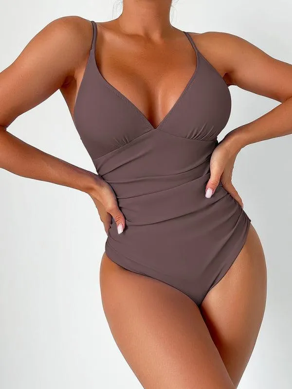 Alluring Elegance Deep V Neck One-Piece Swimsuit for Stunning Summer Style