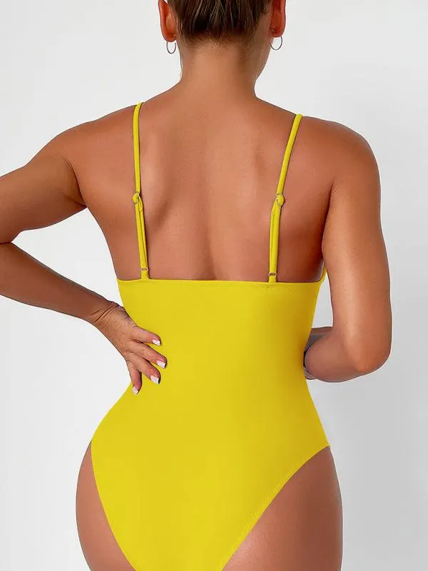 Alluring Elegance Deep V Neck One-Piece Swimsuit for Stunning Summer Style