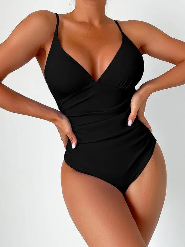 Alluring Elegance Deep V Neck One-Piece Swimsuit for Stunning Summer Style