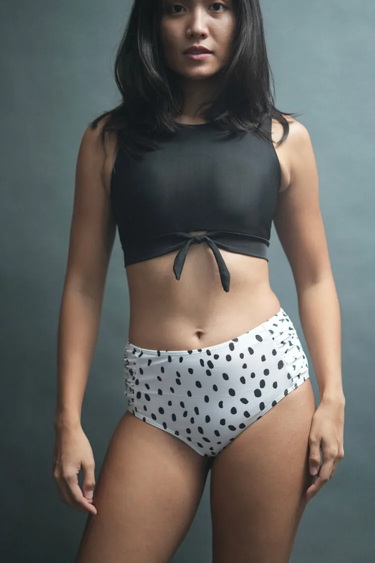 Amanda Cropped Ribbon Top & Spotted High Waist Swimsuit Set