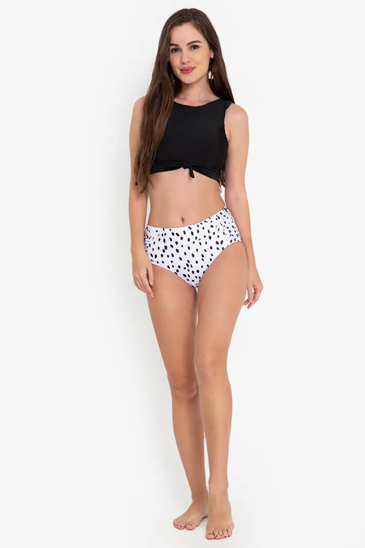Amanda Cropped Ribbon Top & Spotted High Waist Swimsuit Set