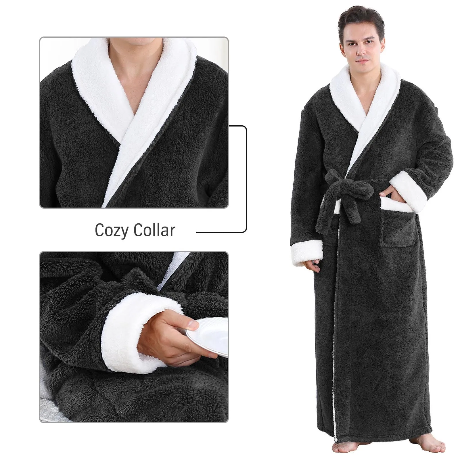 Artfasion Plush Flannel Bathrobe with Pockets