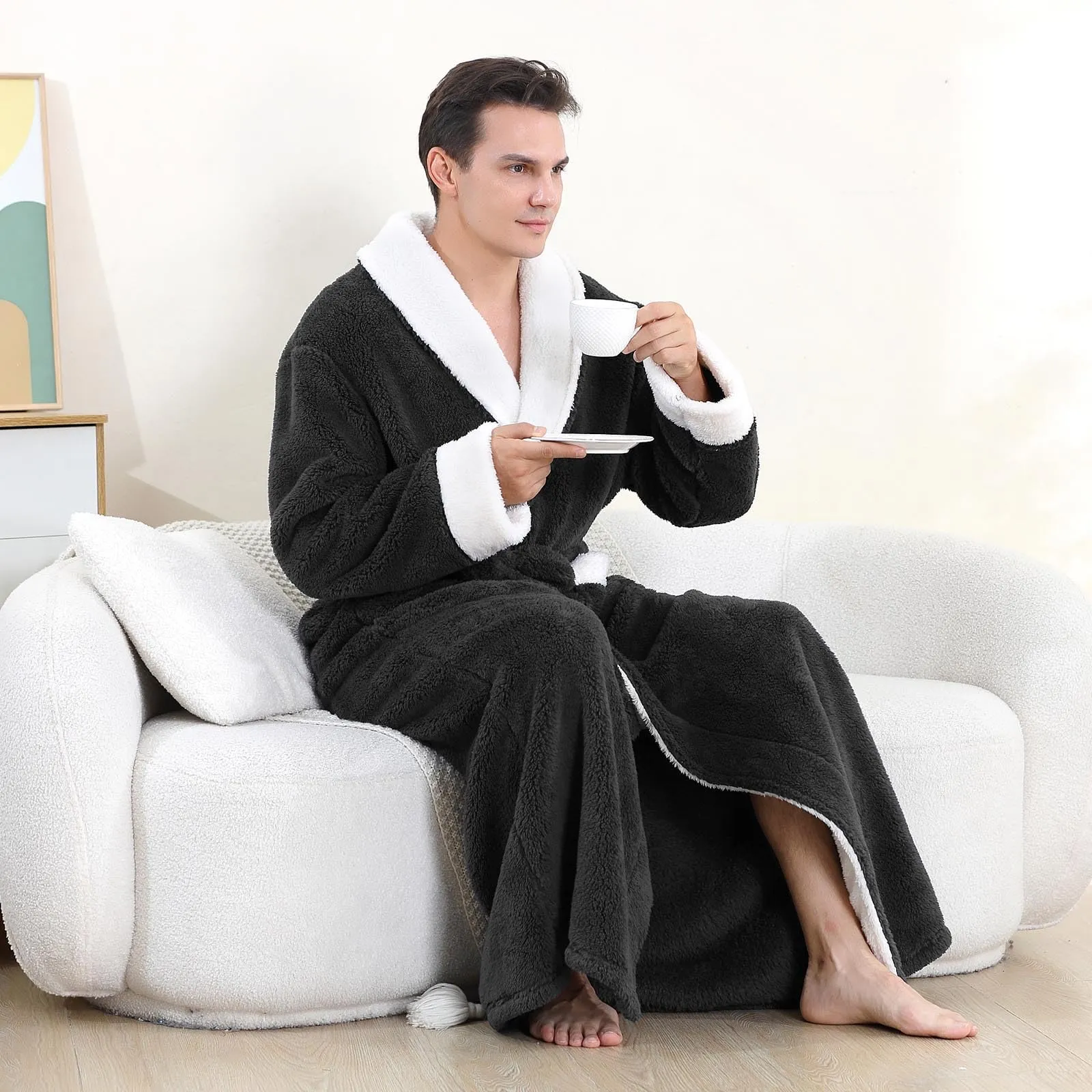 Artfasion Plush Flannel Bathrobe with Pockets