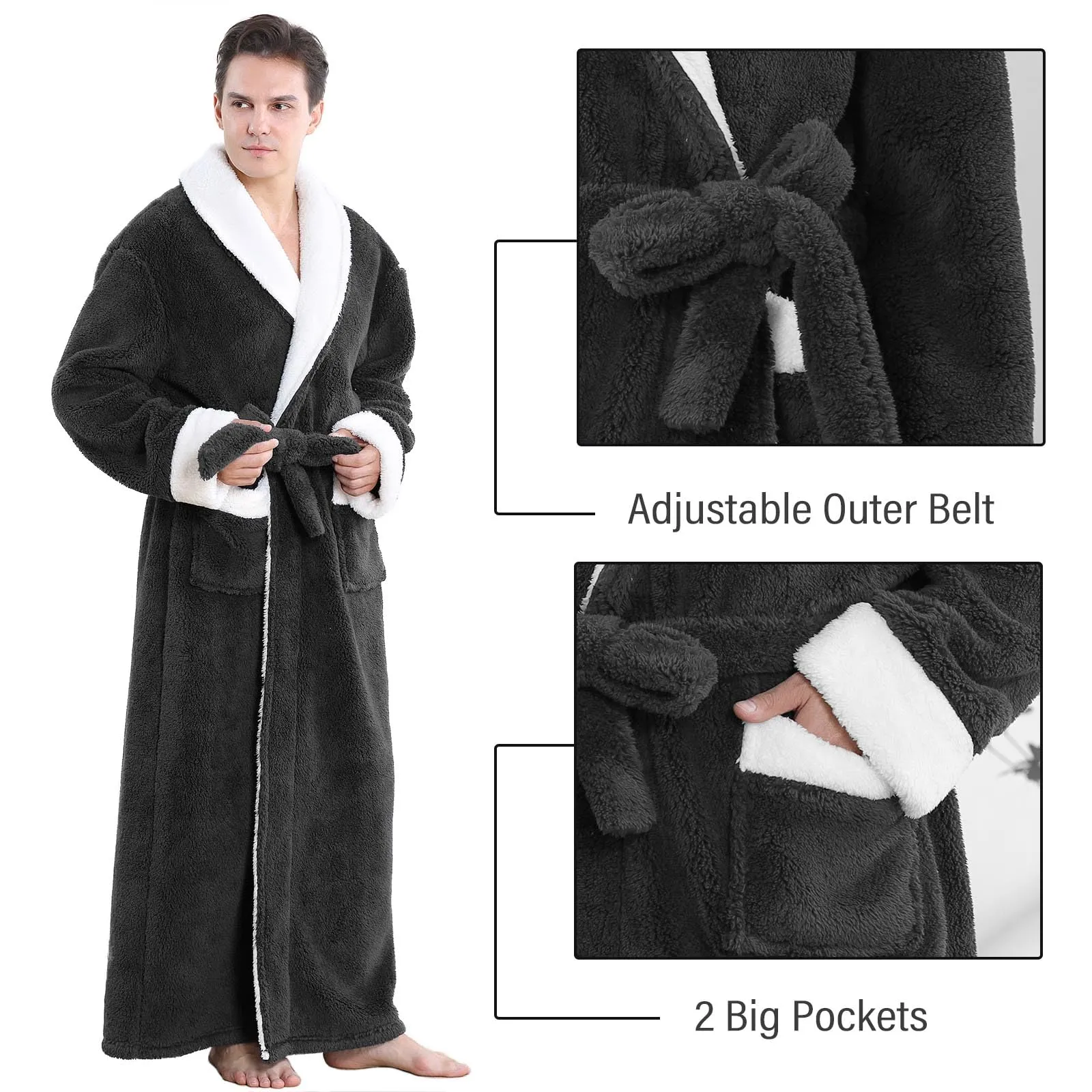Artfasion Plush Flannel Bathrobe with Pockets