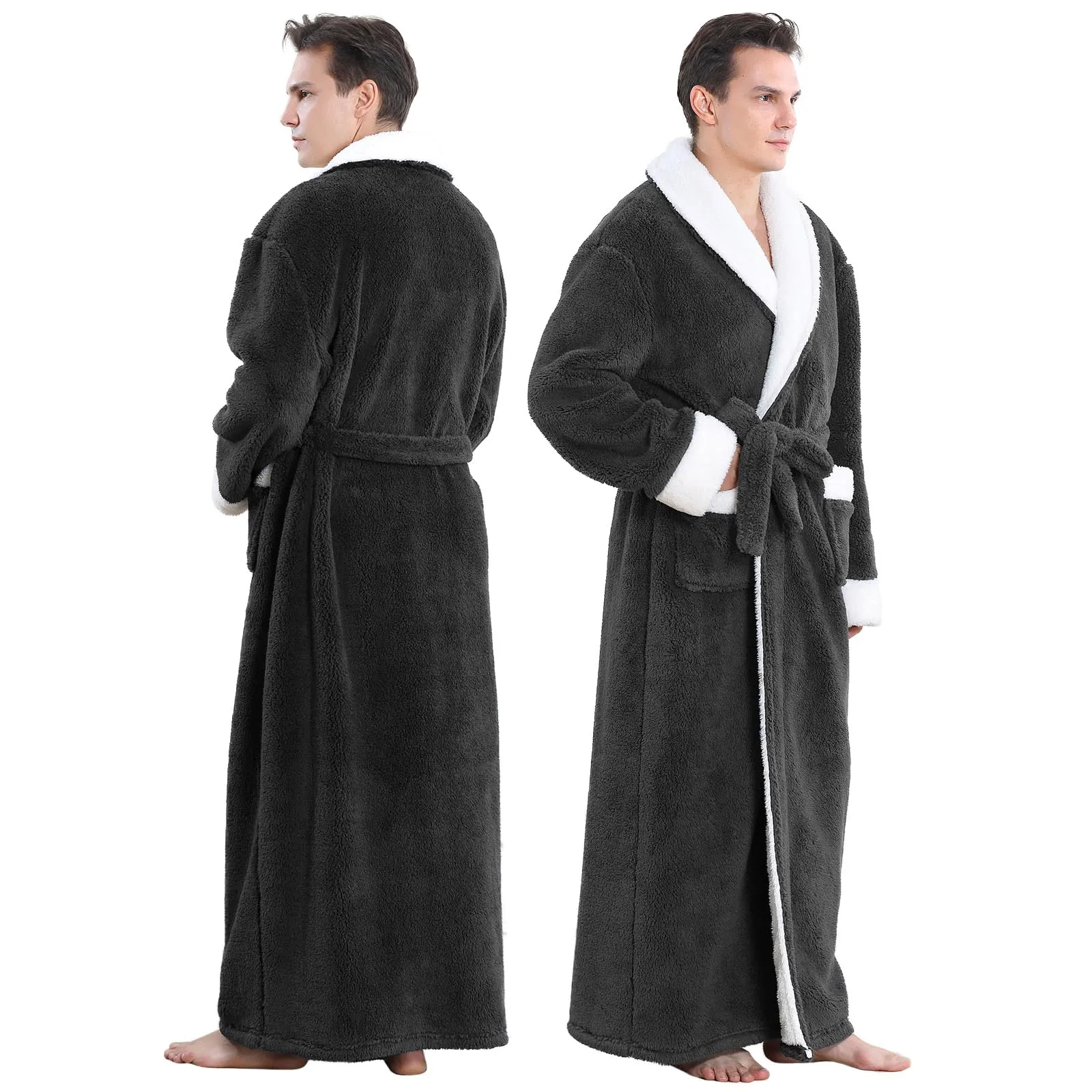 Artfasion Plush Flannel Bathrobe with Pockets