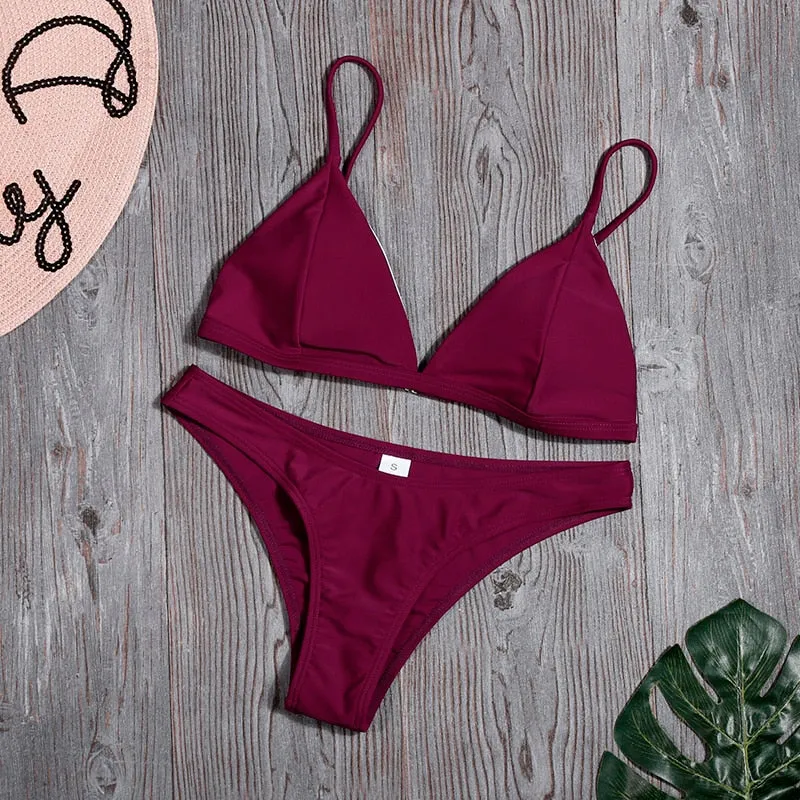 Beach Plain Low Rise Triangle Bikinis