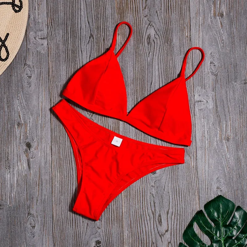 Beach Plain Low Rise Triangle Bikinis