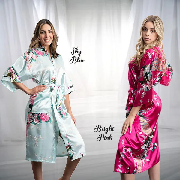 Bridesmaid Robe Set of 4, Floral, Womens Sizes 2-18, Mid Length