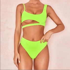 Bright Color Cutout Mid Rise Thong Bottom Bikinis
