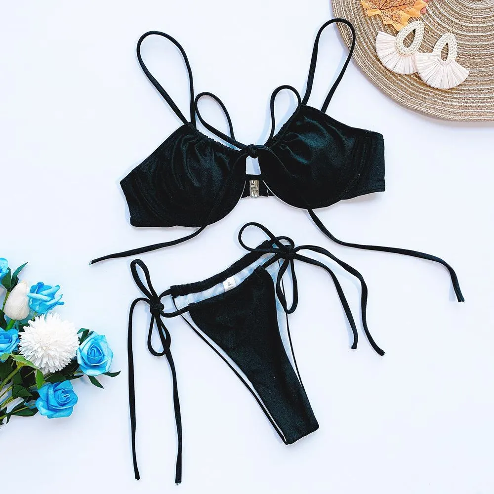 Bright Color Strappy Mid Rise Thong Bottom Bikinis