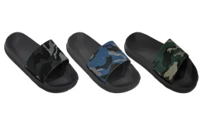 Camouflage Slides Boys' Sandals - Camo Black, Camo Blue, and Camo Green - Sizes 11.5-4 (Little/Big Boys)