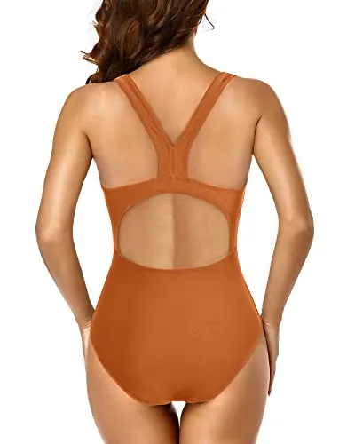 Chlorine Resistance Swimwear Athletic Swimsuits For Women-Dark Orange