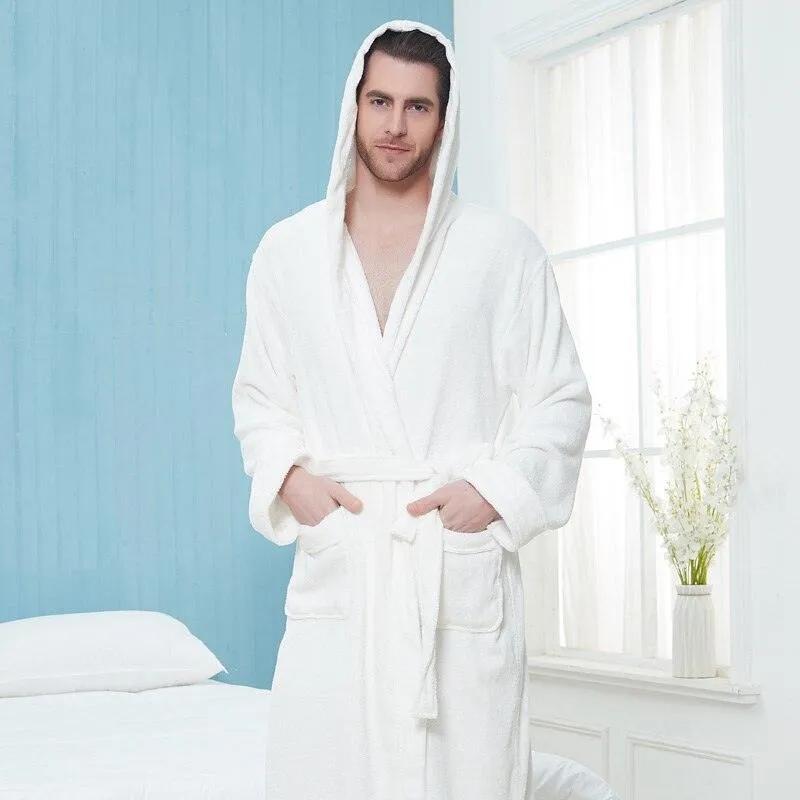 Cozy Elegance Unisex Cotton Hooded Kimono Robe for Winter