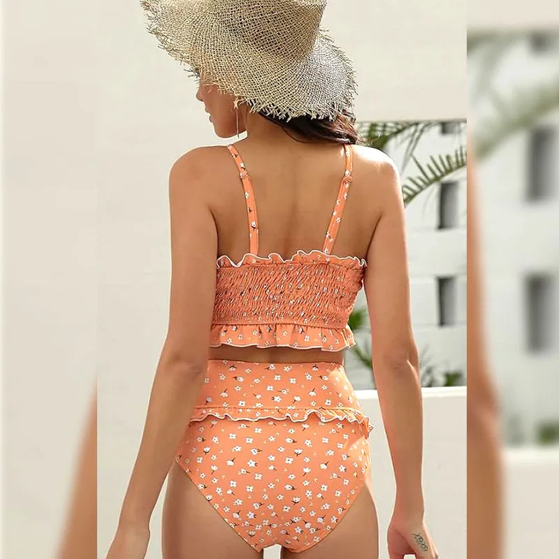Cute Sling Print Flapper High Waist Bikinis