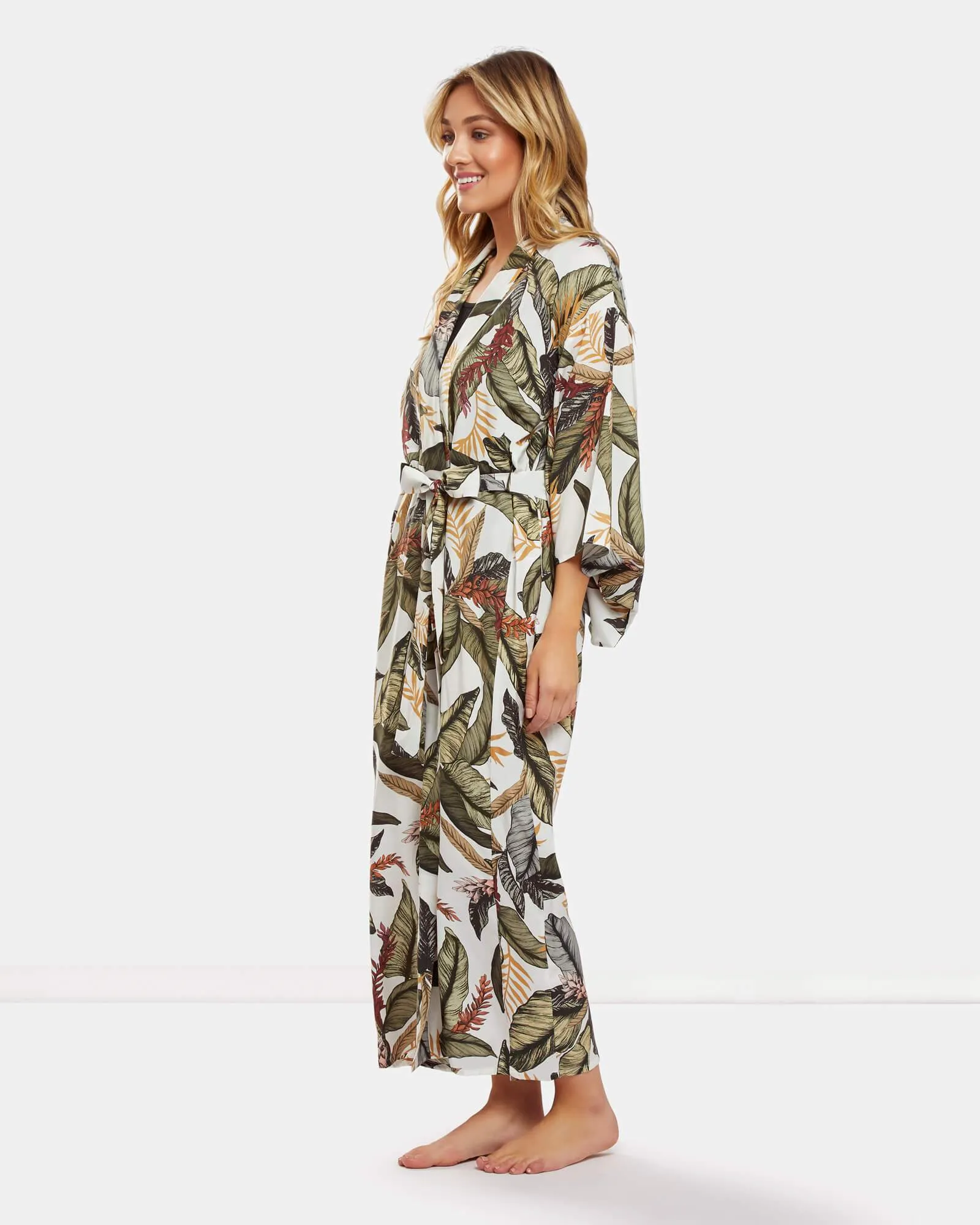 Dream With Me Palm Kimono Silk Blend Robe | Palm