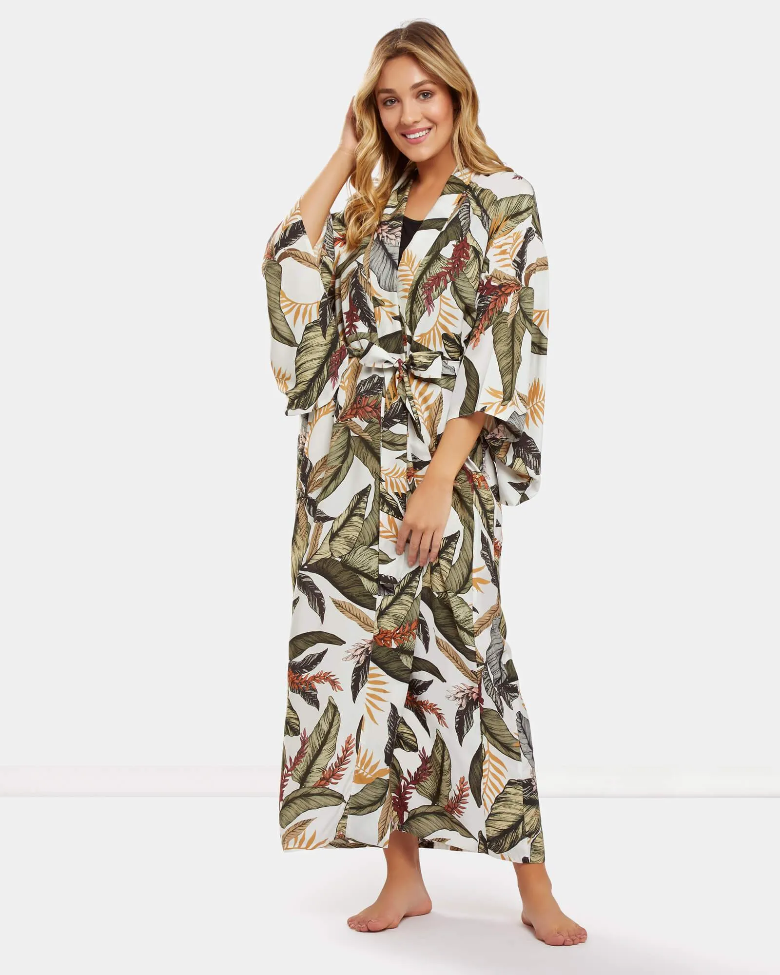 Dream With Me Palm Kimono Silk Blend Robe | Palm
