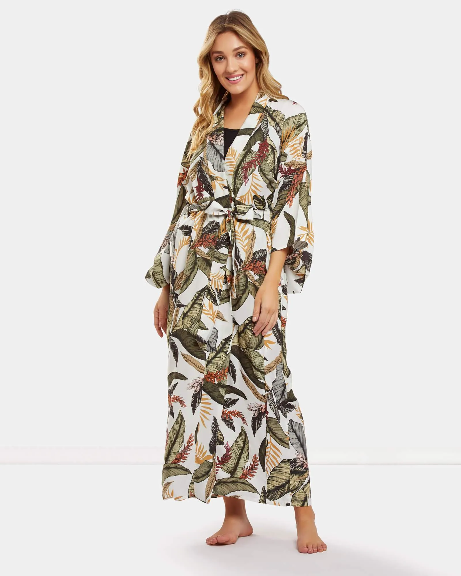 Dream With Me Palm Kimono Silk Blend Robe | Palm
