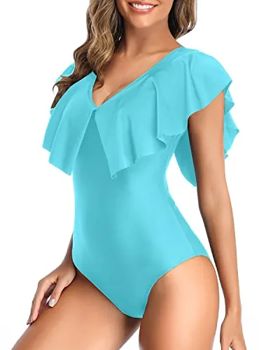 Elegant Glamorous One Piece Swimsuit For Women-Aqua