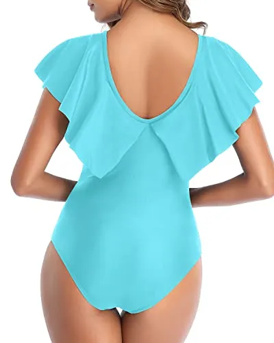 Elegant Glamorous One Piece Swimsuit For Women-Aqua