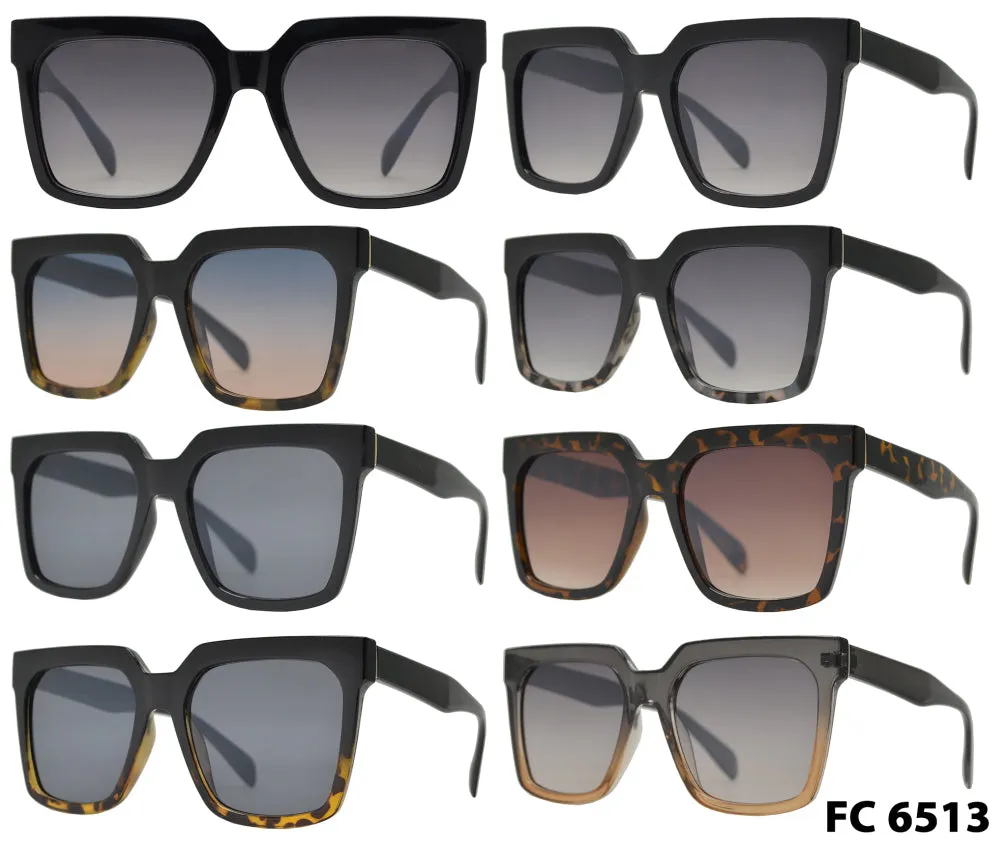 FC 6513 - Retro Large Square Plastic Sunglasses with Flat Lens