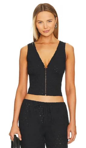 Frankies Bikinis Tea Eyelet Tank in Black