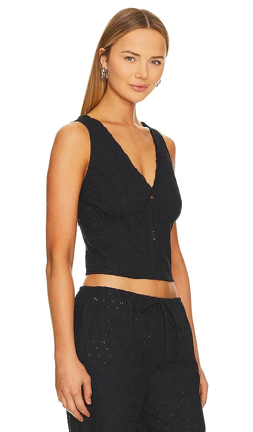 Frankies Bikinis Tea Eyelet Tank in Black