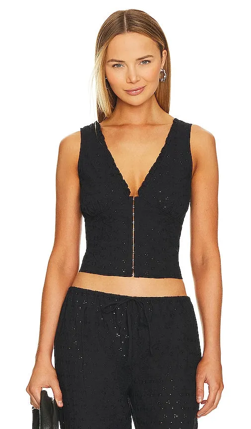 Frankies Bikinis Tea Eyelet Tank in Black