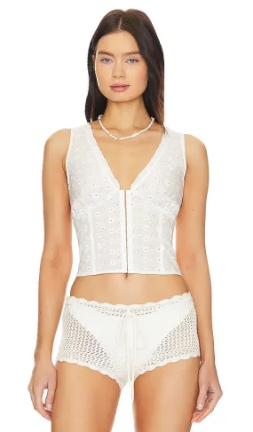 Frankies Bikinis Tea Eyelet Tank in White