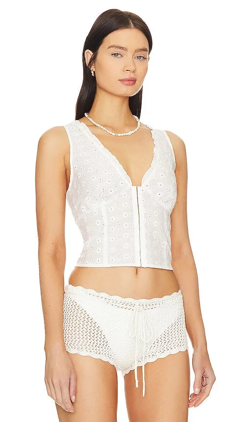 Frankies Bikinis Tea Eyelet Tank in White