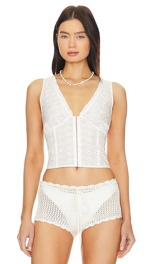 Frankies Bikinis Tea Eyelet Tank in White