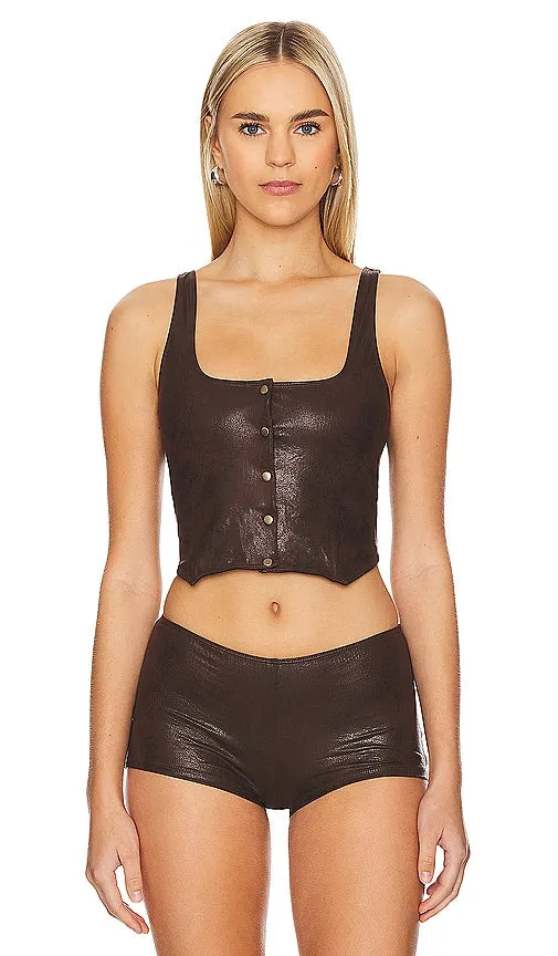 Frankies Bikinis x REVOLVE Mirage Leather Vest in Chocolate