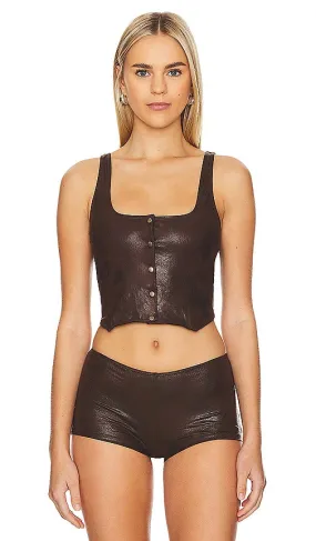 Frankies Bikinis x REVOLVE Mirage Leather Vest in Chocolate