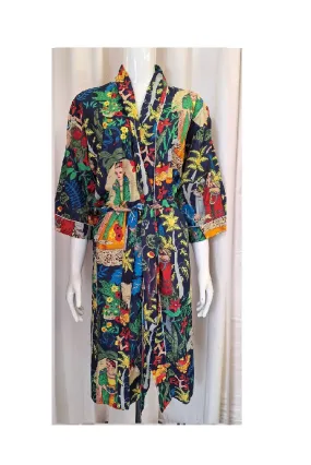 Frida Kahlo Cotton Robes -Navy
