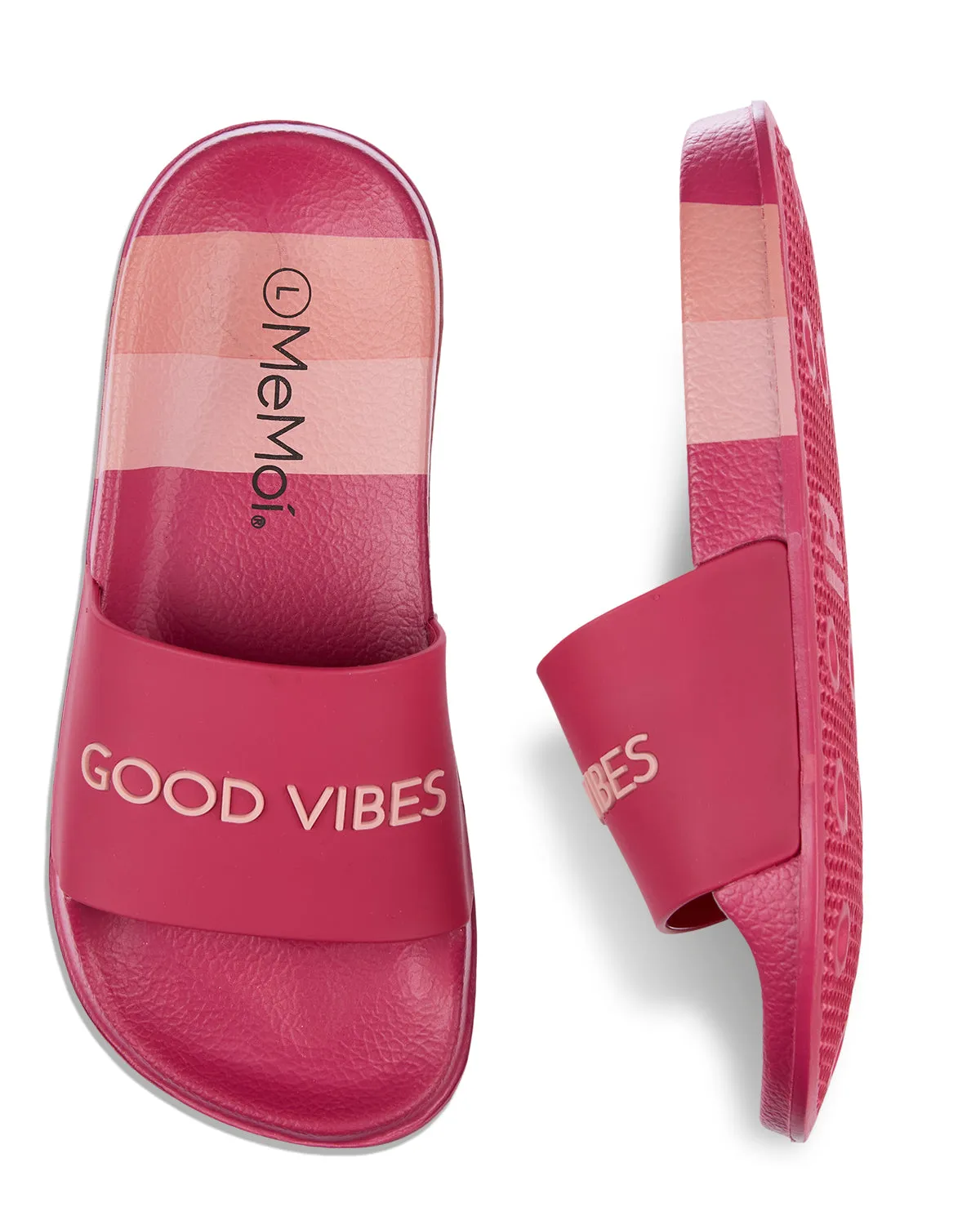 Girls Striped Super-Soft "Good Vibes" Slide Sandal