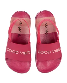 Girls Striped Super-Soft "Good Vibes" Slide Sandal