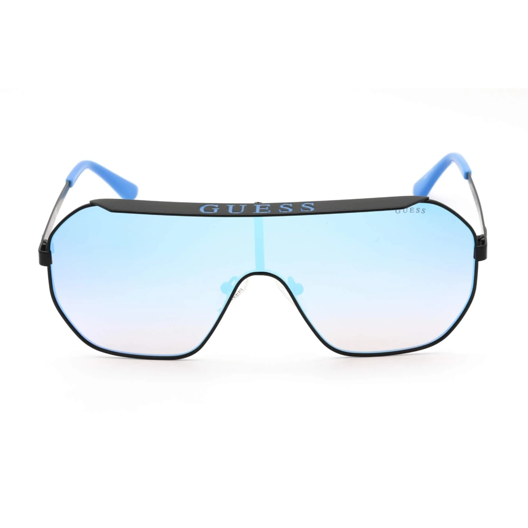 Guess Unisex Sunglasses - Blue Mirror Lens Metal Shield Shape Frame | GU7676 02X