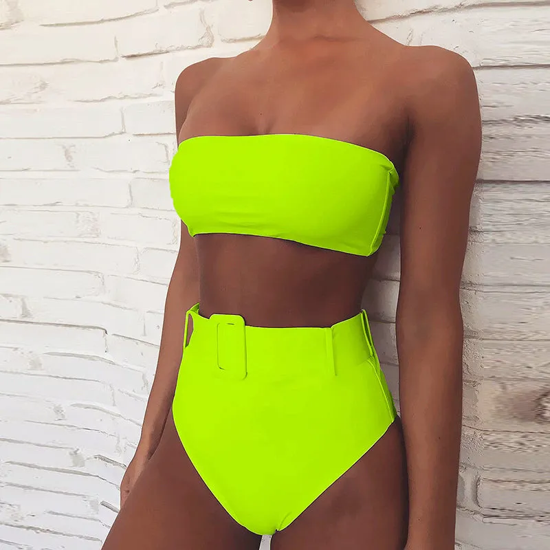 Hot Bright Color High Rise Triangle Tube Bikinis