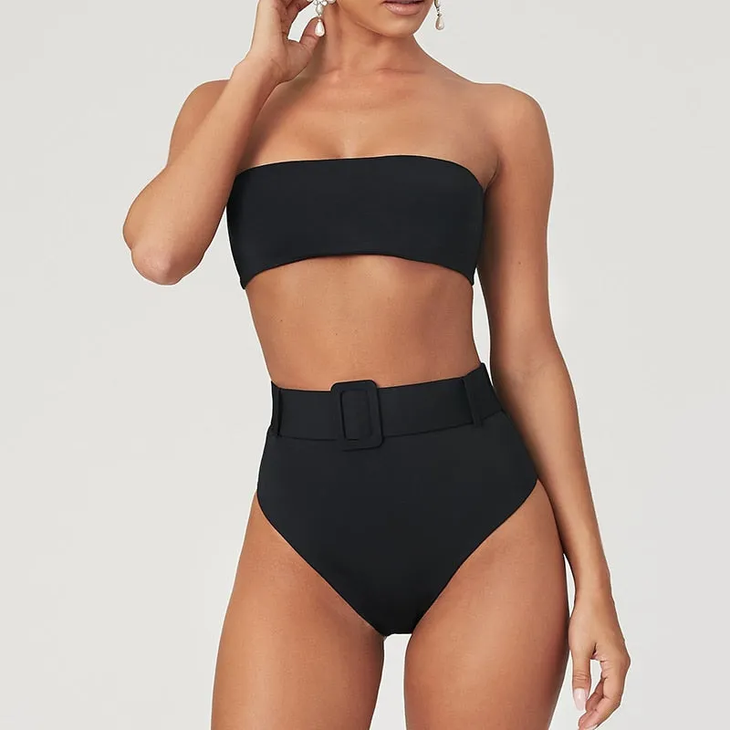 Hot Bright Color High Rise Triangle Tube Bikinis