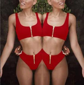 Hot Plain Zipper High Rise Triangle Bikinis