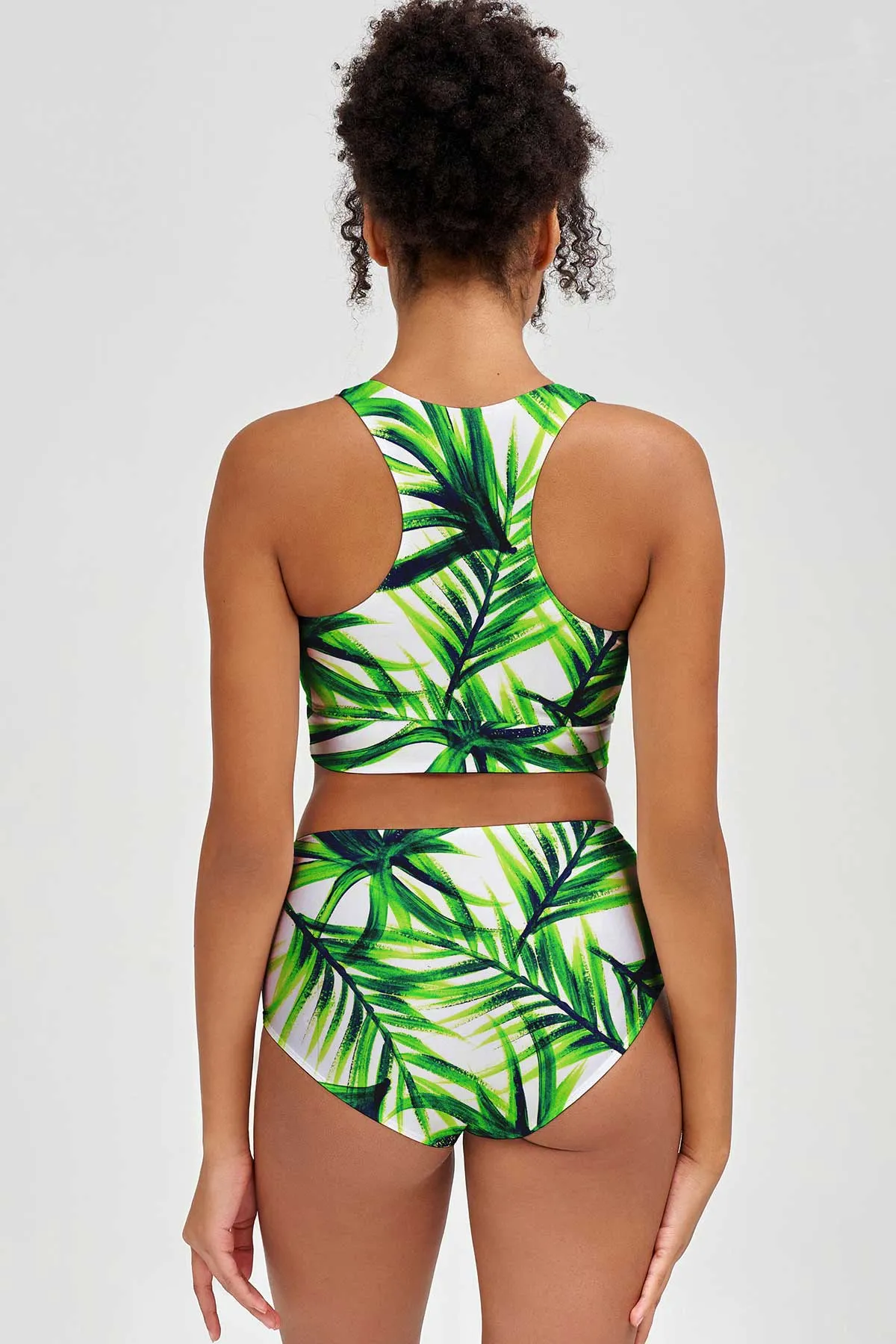 Island Life Green Tropical Two-Piece Sporty Swimsuits - Mommy and Me