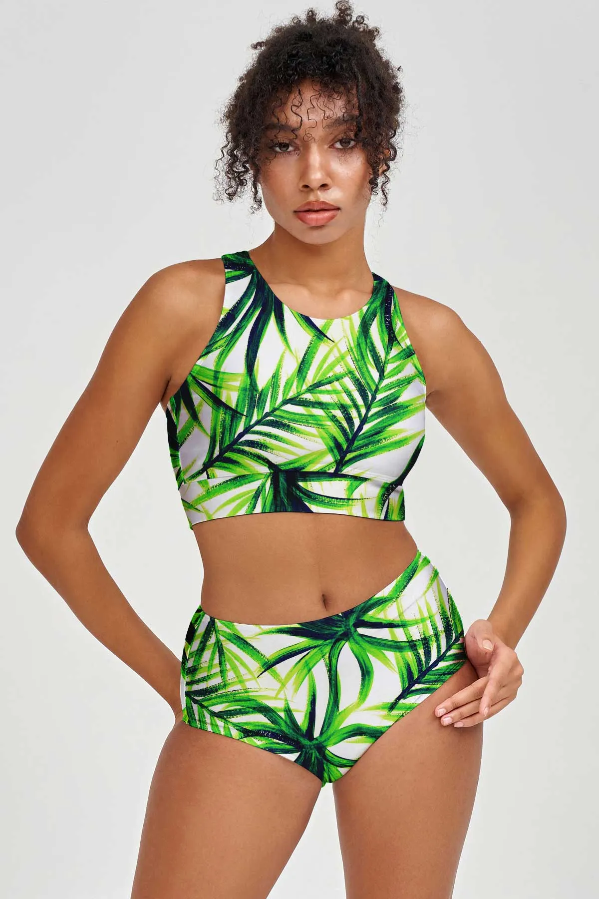 Island Life Green Tropical Two-Piece Sporty Swimsuits - Mommy and Me