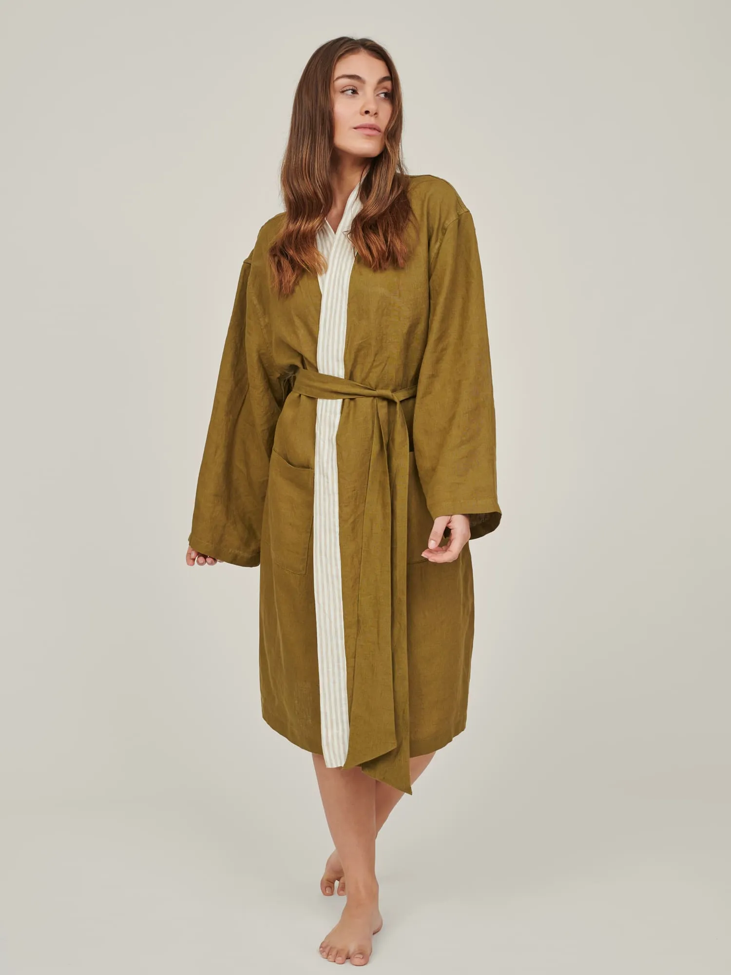 Linen Robe In Olive